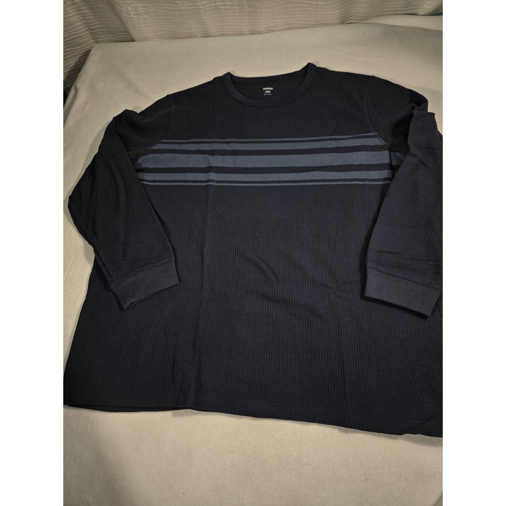 Sonoma Goods For Life Mens 3XB Navy Blue Waffle Knit Striped Thermal Shirt SZ 3X